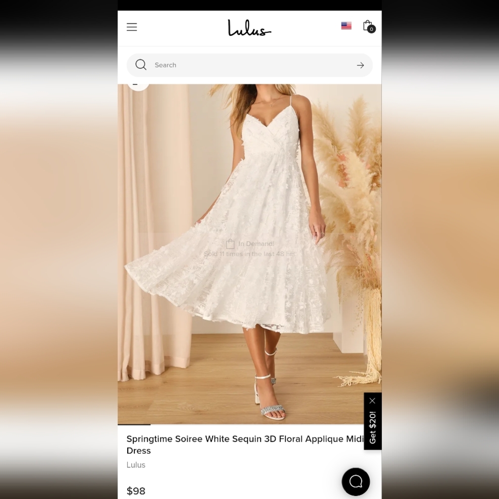 Lulu's M Springtime Soiree White Sequin 3D Floral Applique Midi Dress
